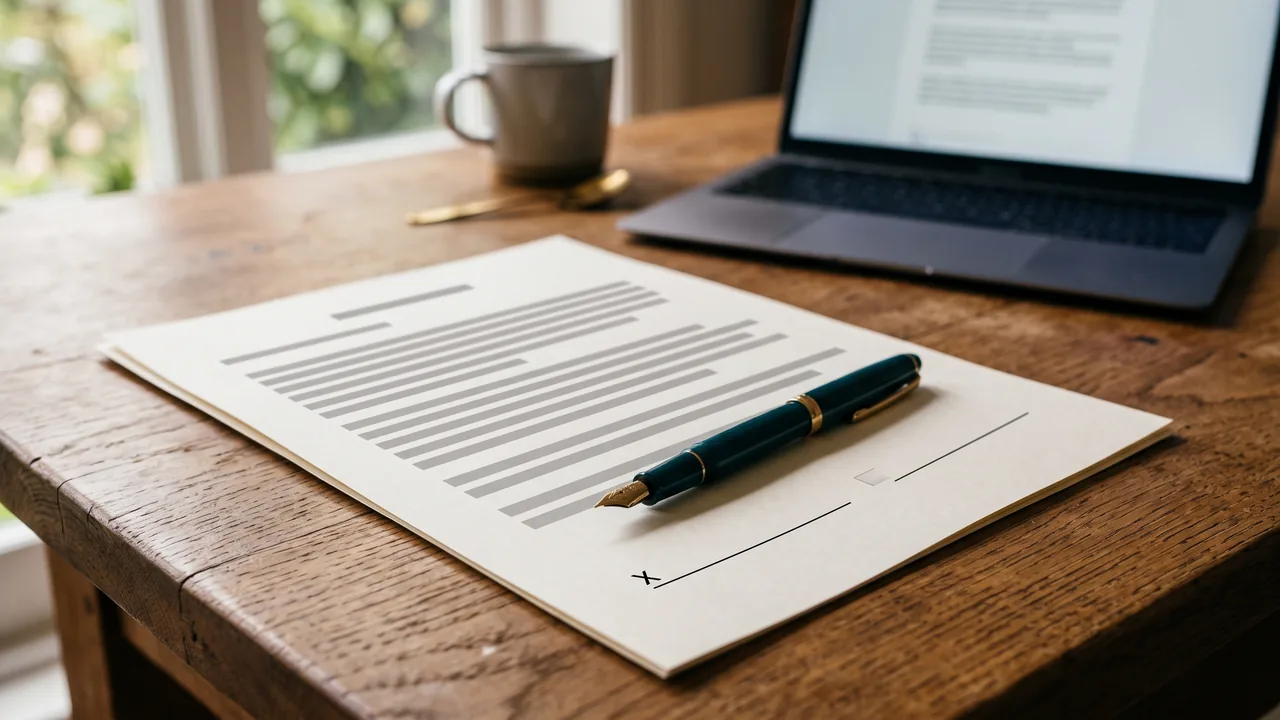 Printed service agreement with a pen on a desk — what a legitimate chat agency offers